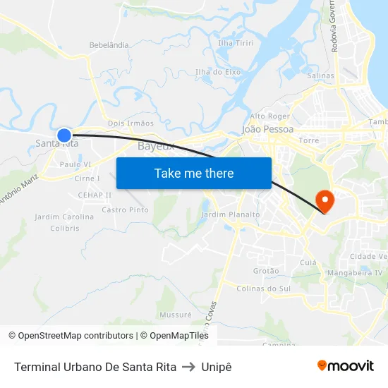 Terminal Urbano De Santa Rita to Unipê map