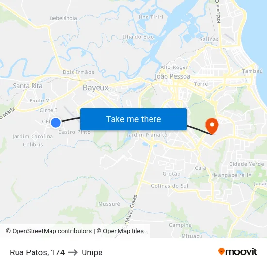 Rua Patos, 174 to Unipê map
