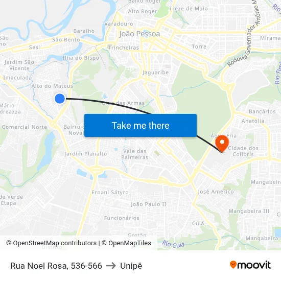 Rua Noel Rosa, 536-566 to Unipê map