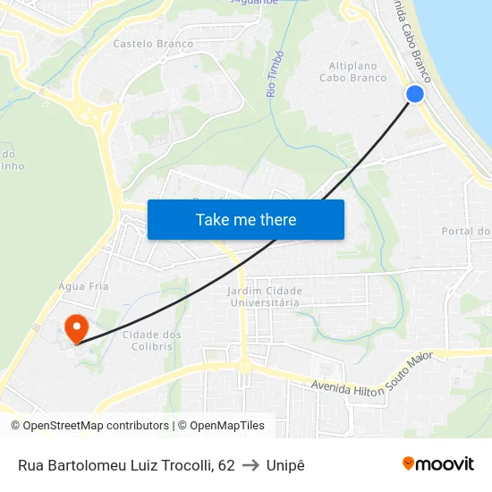 Rua Bartolomeu Luiz Trocolli, 62 to Unipê map