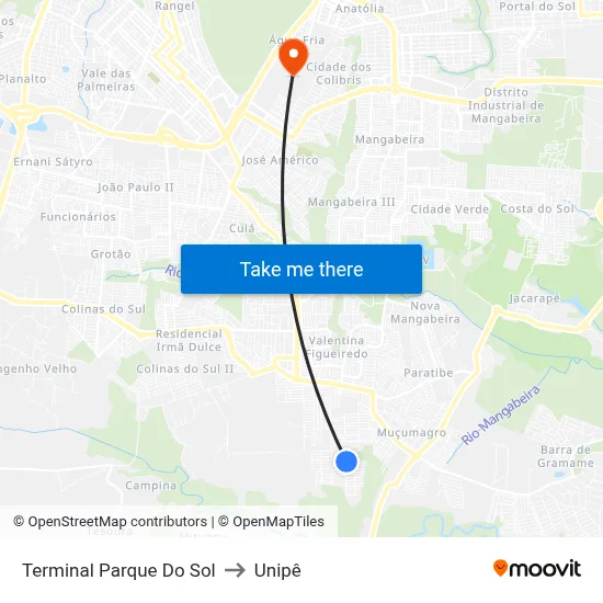 Terminal Parque Do Sol to Unipê map