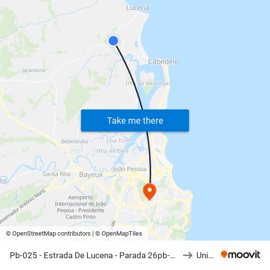 Pb-025 - Estrada De Lucena - Parada 26pb-025 to Unipê map