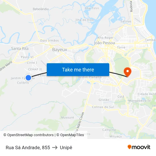 Rua Sá Andrade, 855 to Unipê map
