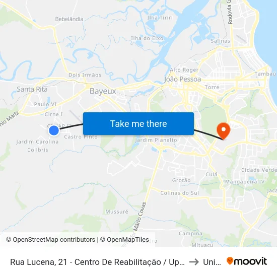 Rua Lucena, 21 - Centro De Reabilitação / Upa Tibiri to Unipê map