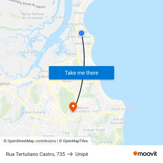 Rua Tertuliano Castro, 735 to Unipê map