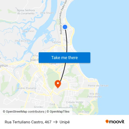 Rua Tertuliano Castro, 467 to Unipê map