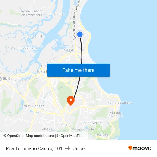 Rua Tertuliano Castro, 101 to Unipê map