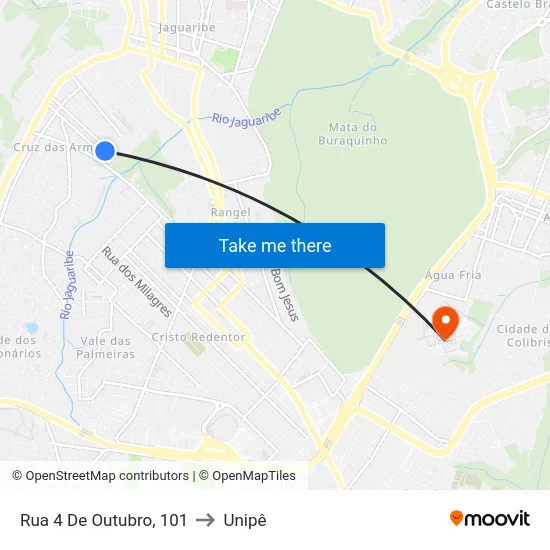 Rua 4 De Outubro, 101 to Unipê map
