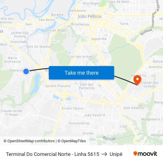 Terminal Do Comercial Norte - Linha 5615 to Unipê map