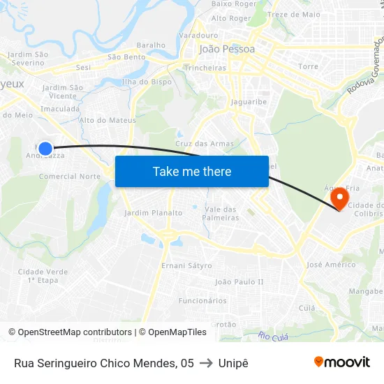Rua Seringueiro Chico Mendes, 05 to Unipê map