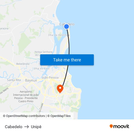 Cabedelo to Unipê map