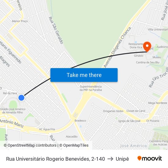 Rua Universitário Rogerio Benevides, 2-140 to Unipê map