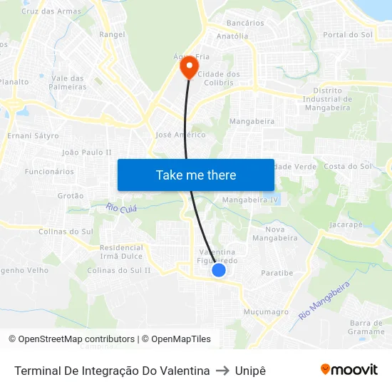 Terminal De Integração Do Valentina to Unipê map