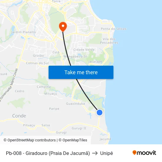 Pb-008 - Giradouro (Praia De Jacumã) to Unipê map