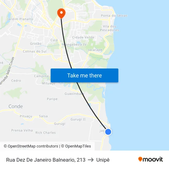 Rua Dez De Janeiro Balneario, 213 to Unipê map