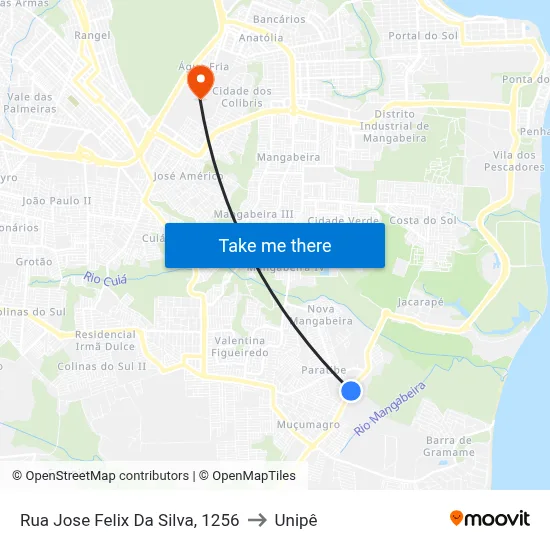 Rua Jose Felix Da Silva, 1256 to Unipê map