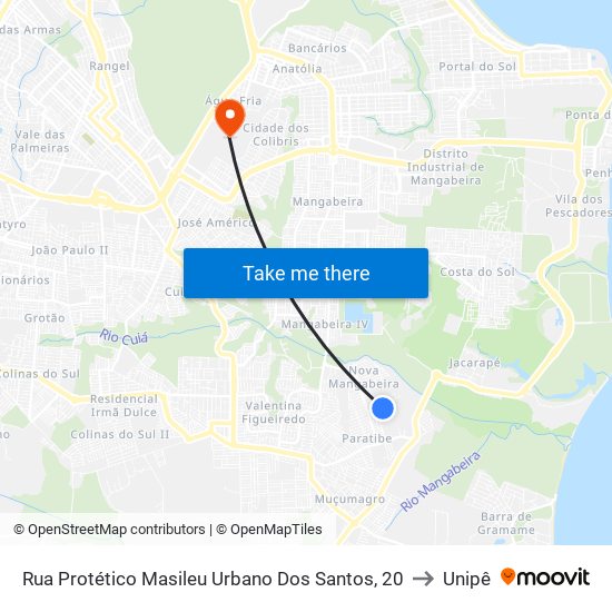 Rua Protético Masileu Urbano Dos Santos, 20 to Unipê map