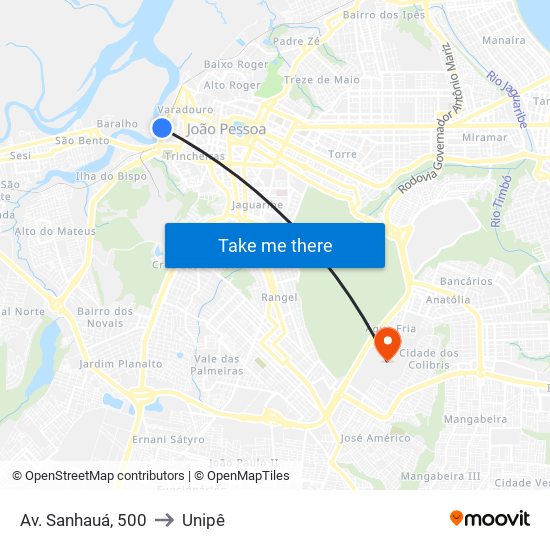 Av. Sanhauá, 500 to Unipê map