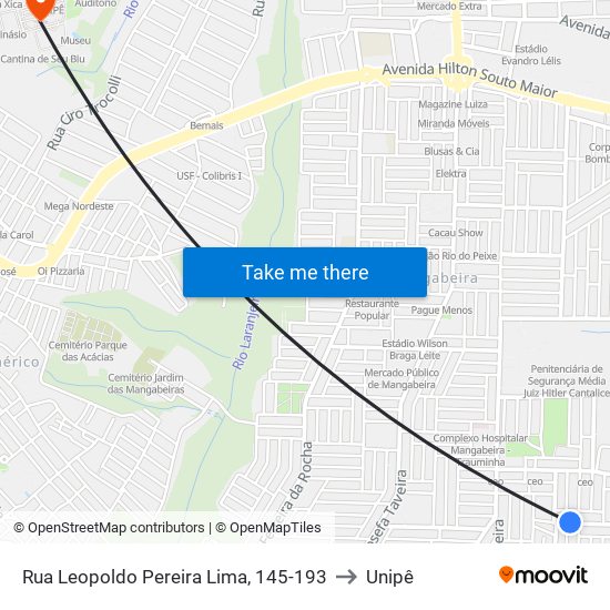 Rua Leopoldo Pereira Lima, 145-193 to Unipê map