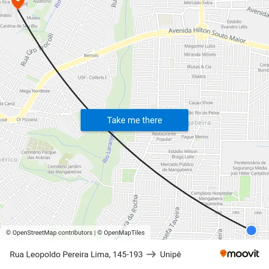 Rua Leopoldo Pereira Lima, 145-193 to Unipê map