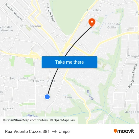 Rua Vicente Cozza, 381 to Unipê map