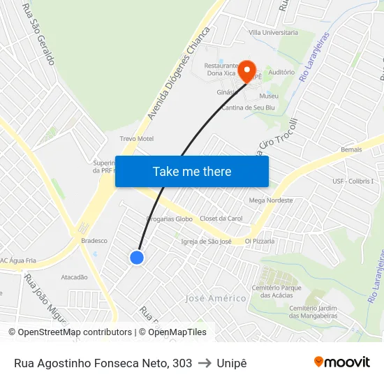 Rua Agostinho Fonseca Neto, 303 to Unipê map