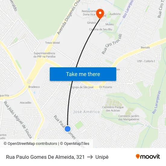 Rua Paulo Gomes De Almeida, 321 to Unipê map