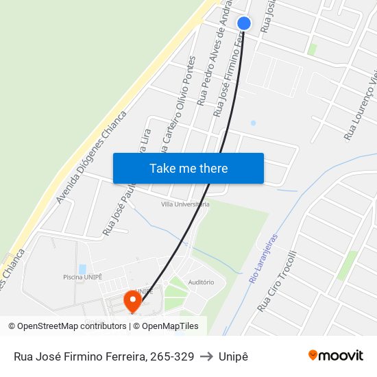 Rua José Firmino Ferreira, 265-329 to Unipê map