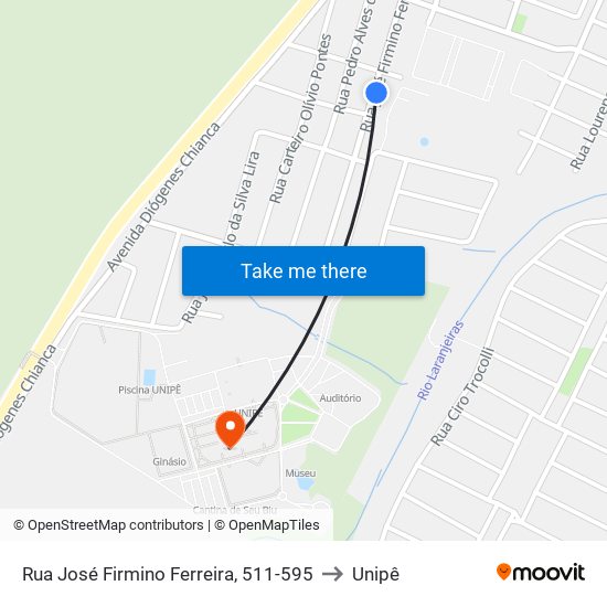 Rua José Firmino Ferreira, 511-595 to Unipê map