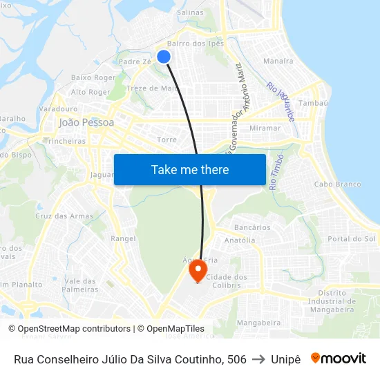Rua Conselheiro Júlio Da Silva Coutinho, 506 to Unipê map