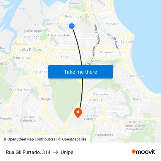 Rua Gil Furtado, 314 to Unipê map