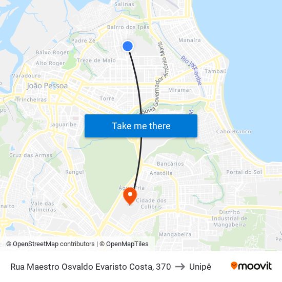 Rua Maestro Osvaldo Evaristo Costa, 370 to Unipê map