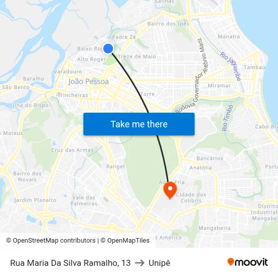 Rua Maria Da Silva Ramalho, 13 to Unipê map