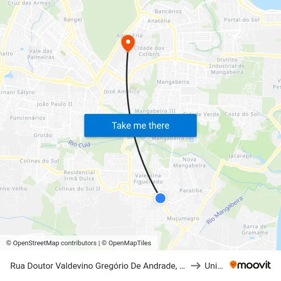 Rua Doutor Valdevino Gregório De Andrade, 361 to Unipê map