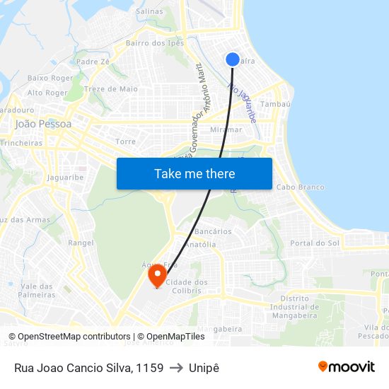 Rua Joao Cancio Silva, 1159 to Unipê map