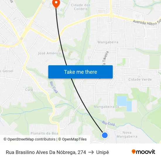 Rua Brasilino Alves Da Nóbrega, 274 to Unipê map