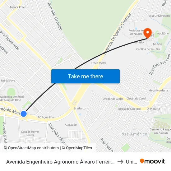 Avenida Engenheiro Agrônomo Álvaro Ferreira, 76-308 to Unipê map