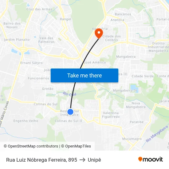 Rua Luiz Nóbrega Ferreira, 895 to Unipê map