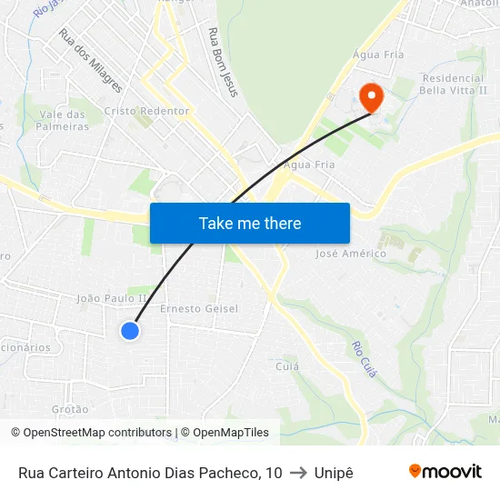 Rua Carteiro Antonio Dias Pacheco, 10 to Unipê map