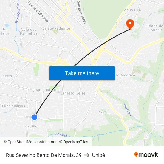 Rua Severino Bento De Morais, 39 to Unipê map
