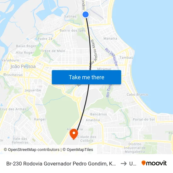 Br-230 (Pista Local) | Freitas Varejo to Unipê map