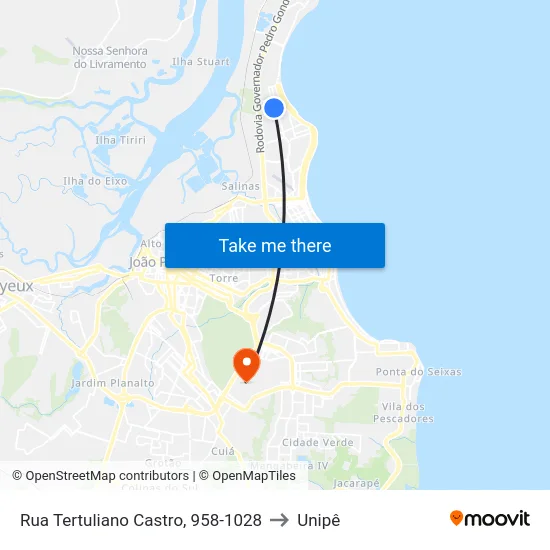 Rua Tertuliano Castro, 958-1028 to Unipê map