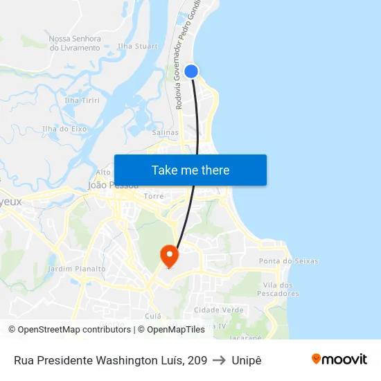 Rua Presidente Washington Luís, 209 to Unipê map
