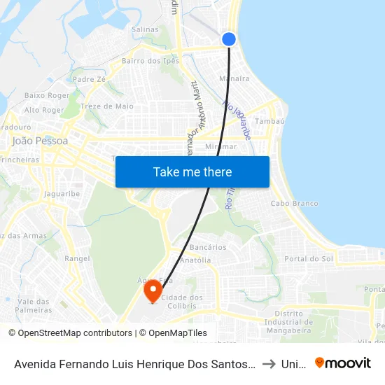 Avenida Fernando Luis Henrique Dos Santos, 191 to Unipê map