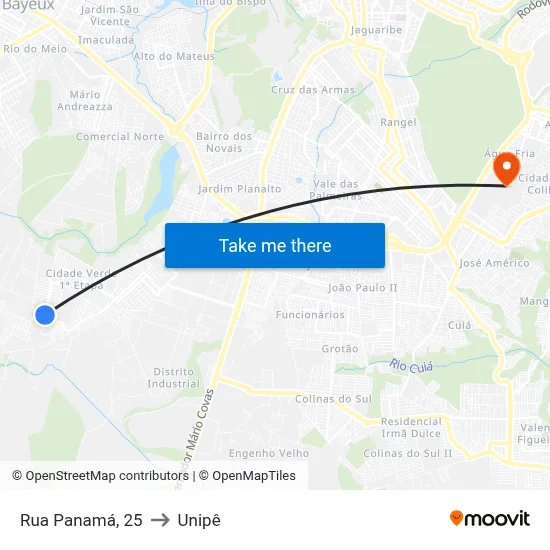 Rua Panamá, 25 to Unipê map