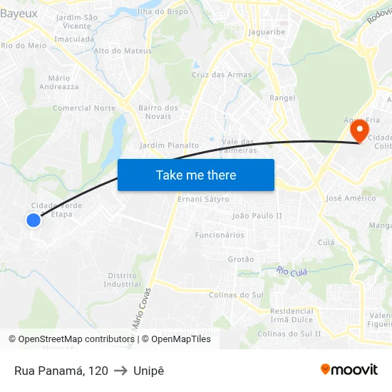Rua Panamá, 120 to Unipê map