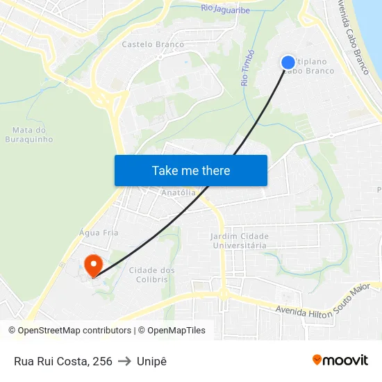 Rua Rui Costa, 256 to Unipê map