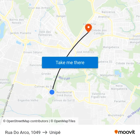 Rua Do Arco, 1049 to Unipê map