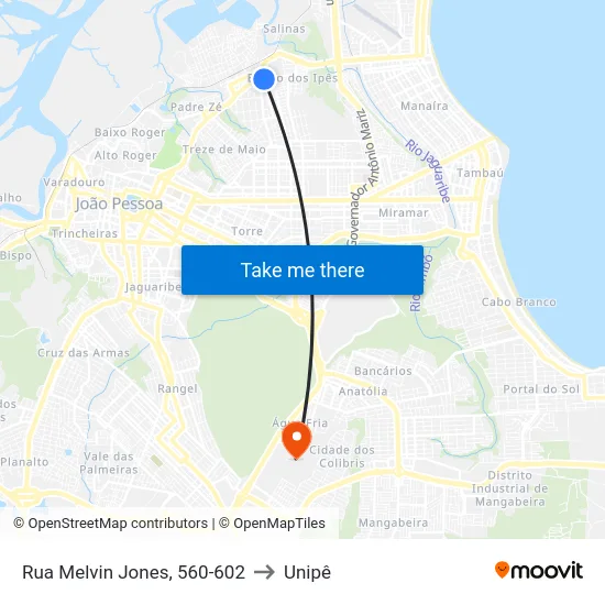 Rua Melvin Jones, 560-602 to Unipê map