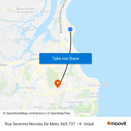 Rua Severino Nicolau De Melo, 665-737 to Unipê map